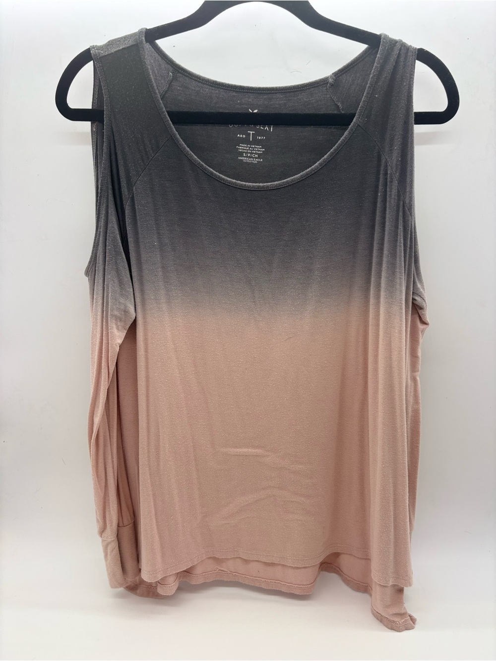 American Eagle Women’s Ombre Cold-Shoulder Tank Top - Gray to Blush